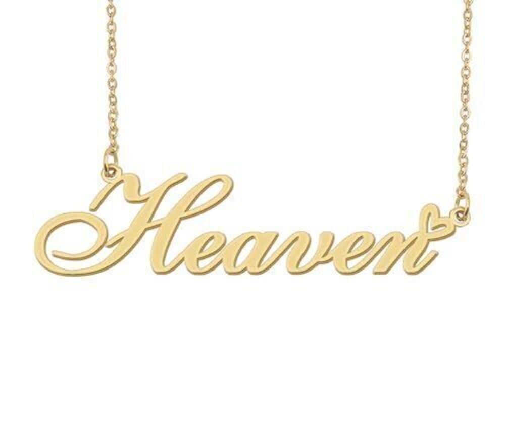 3163 Heaven Name Necklace Heart Charm Pendant 18k Gold Plated Stainless
